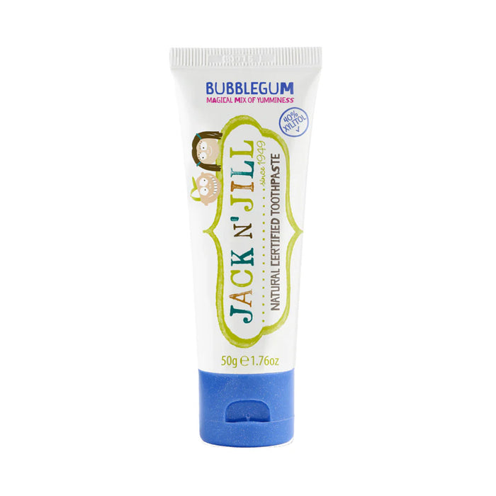 A 50g tube of Jack 'N Jill Bubblegum Toothpaste.