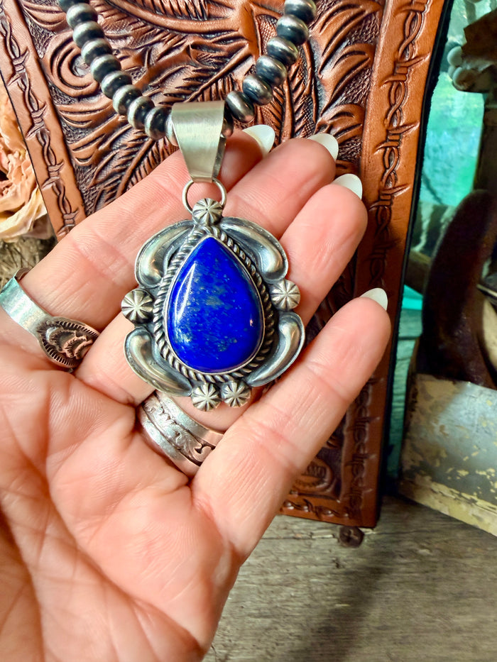 Jeff James Jr., Navajo, Sterling Silver Lapis Lazuli Pendant w/Ornate Frame
