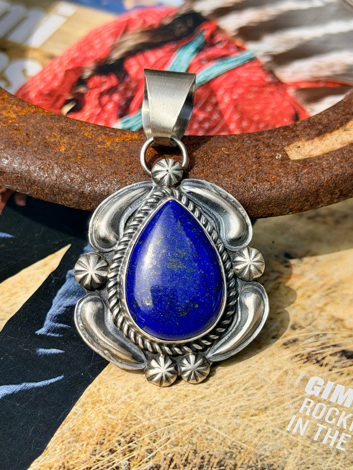 Jeff James Jr., Navajo, Sterling Silver Lapis Lazuli Pendant w/Ornate Frame