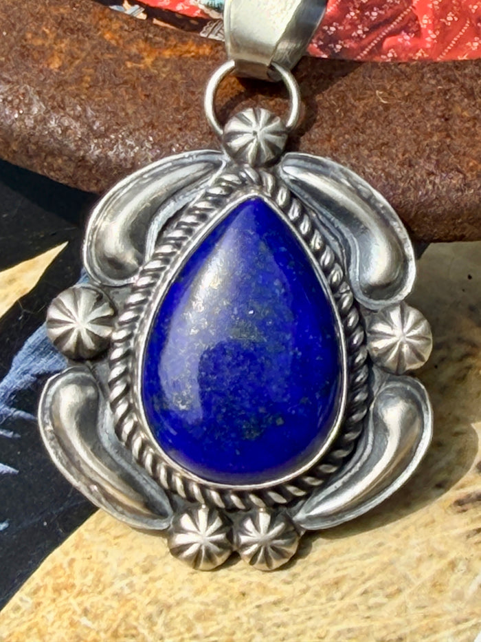 Jeff James Jr., Navajo, Sterling Silver Lapis Lazuli Pendant w/Ornate Frame