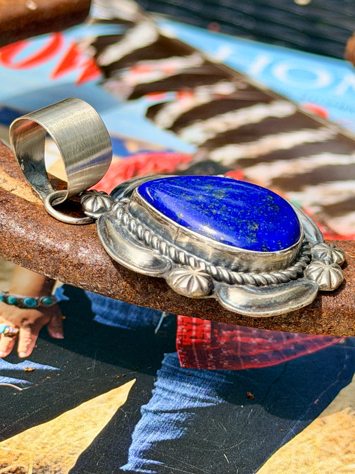 Jeff James Jr., Navajo, Sterling Silver Lapis Lazuli Pendant w/Ornate Frame