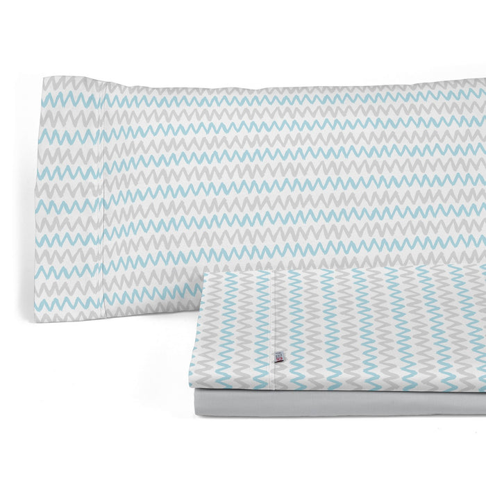 Juego de sábanas estampado Cloe azul, presentación