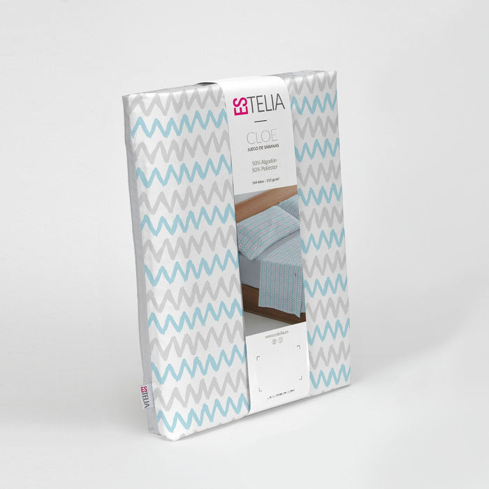 Juego de sábanas estampado Cloe azul, presentación en bolsa de tela
