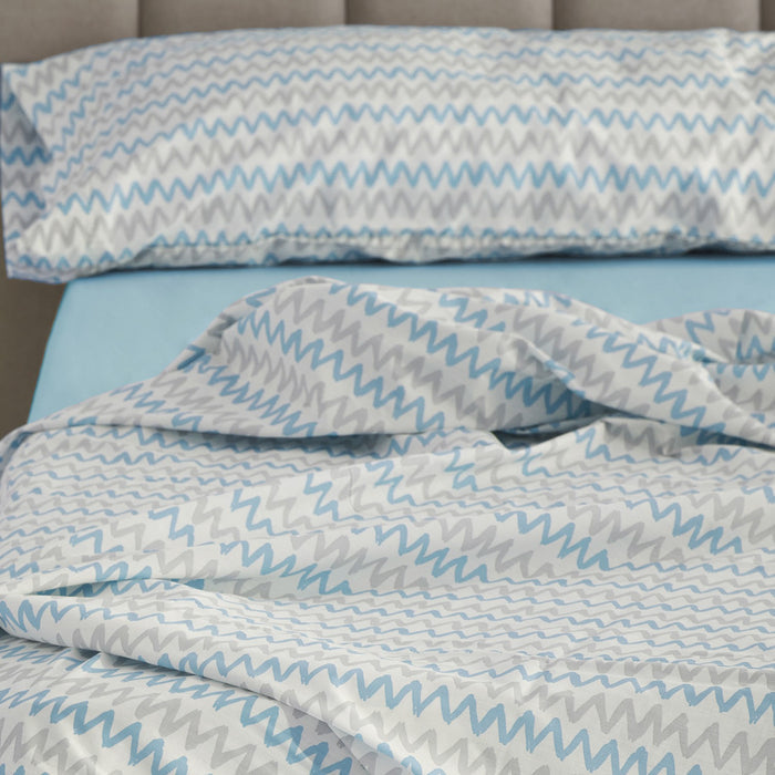 Juego de sábanas estampado Cloe azul, vista frontal