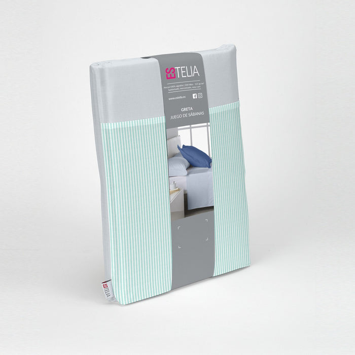 Juego de sábanas 200 hilos Greta aqua presentación en bolsa de tela