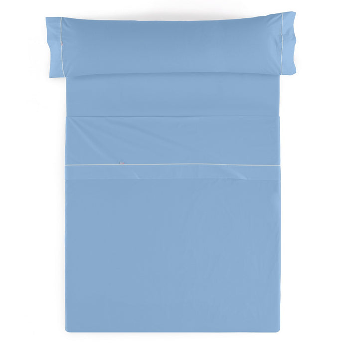 Juego de sábanas liso azul claro vista cenital
