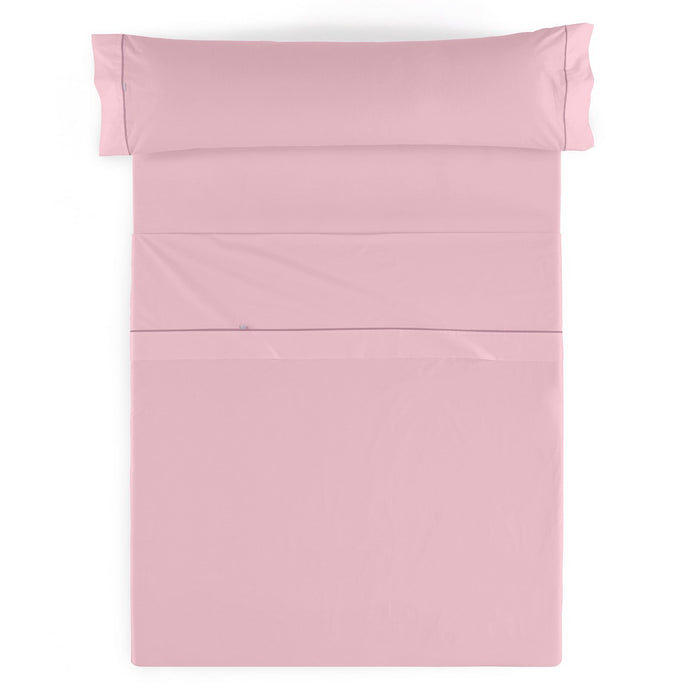 Juego de sábanas liso rosa vista cenital