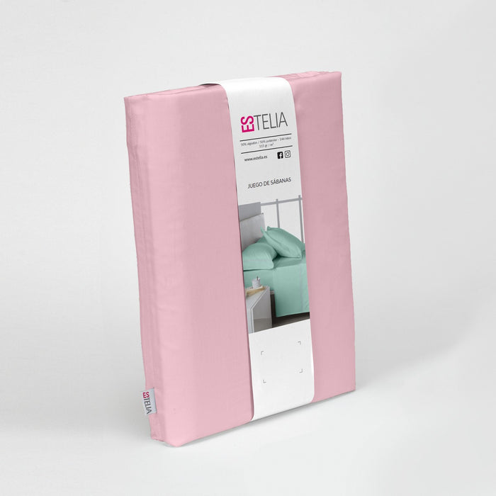 Juego de sábanas liso rosa presentación en bolsa de tela