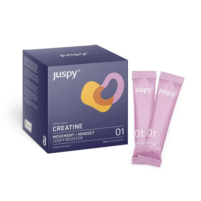 Juspy Creatine Monohydrate box and sachets