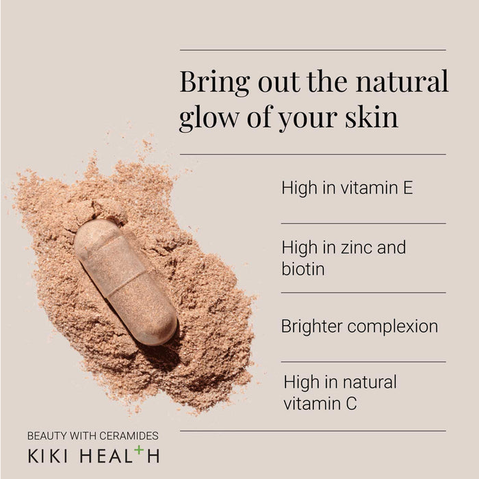 KIKI Health product with text highlighting benefits on a beige background