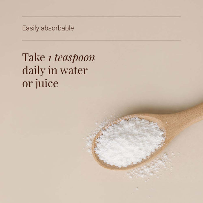Wooden spoon with white powder and directions on a beige background