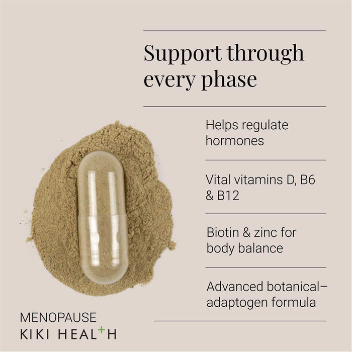 KIKI Health supplement capsule with powder around it on a beige background