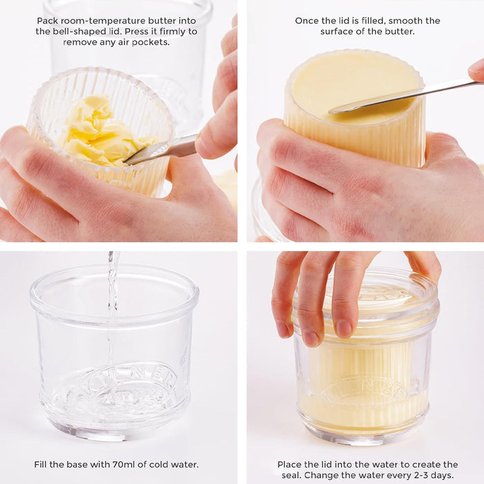 Step-by-step guide on how to use a butter churner with text instructions.