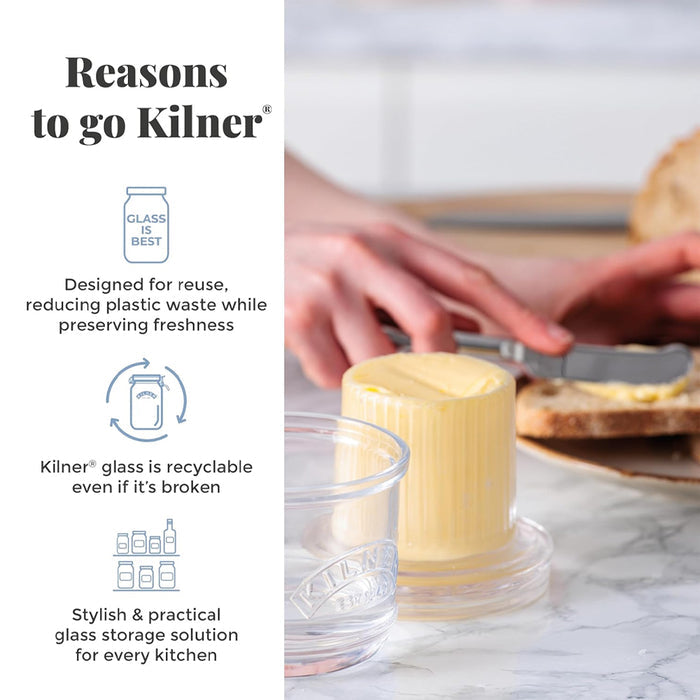 Kilner glass storage solution with text on reuse and sustainability benefits.