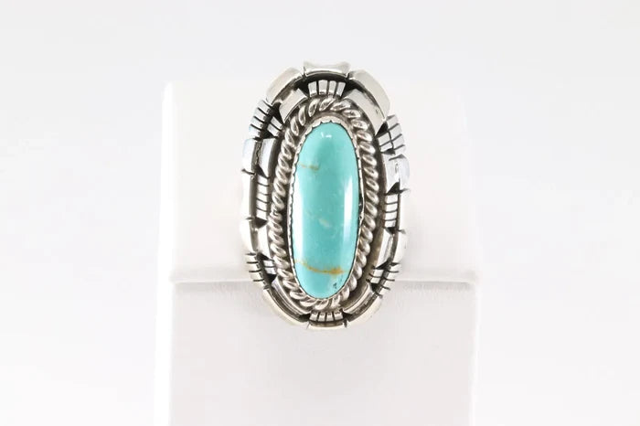 Kingman Turquoise Long Oval Statement ring by W Begay Ring size 6.5