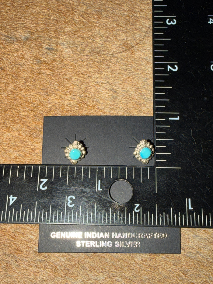 Kingman Turquoise Studs with Sterling Silver by Arlen Quetawki