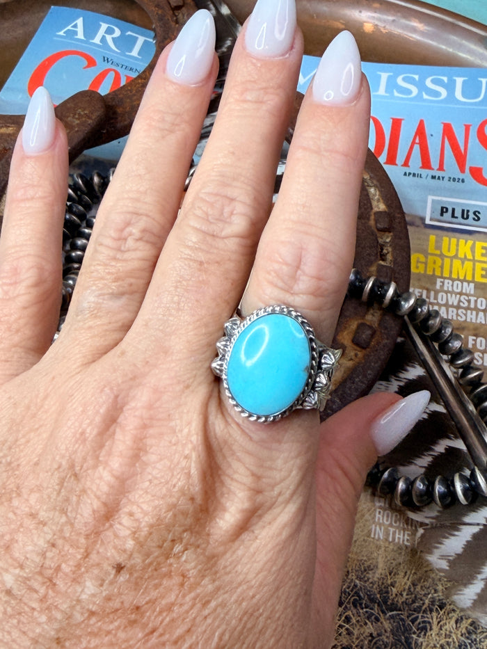 Large Turquoise Sterling Silver Ring size 8.5