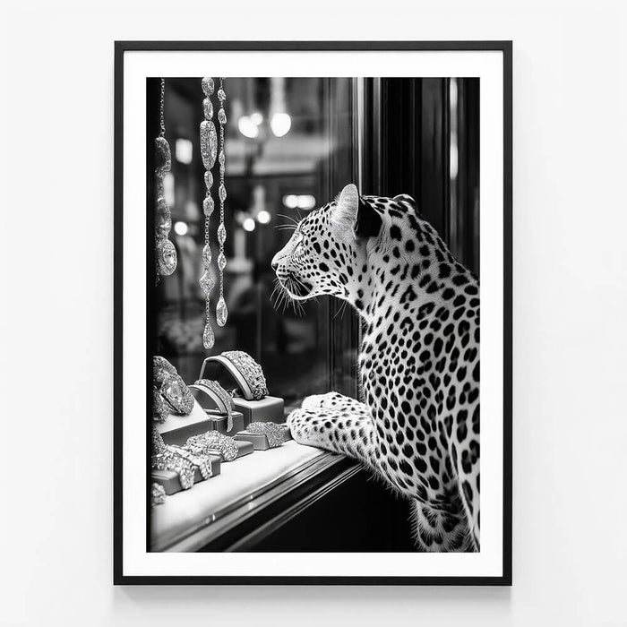 Leopard Jewels wall art print in black frame