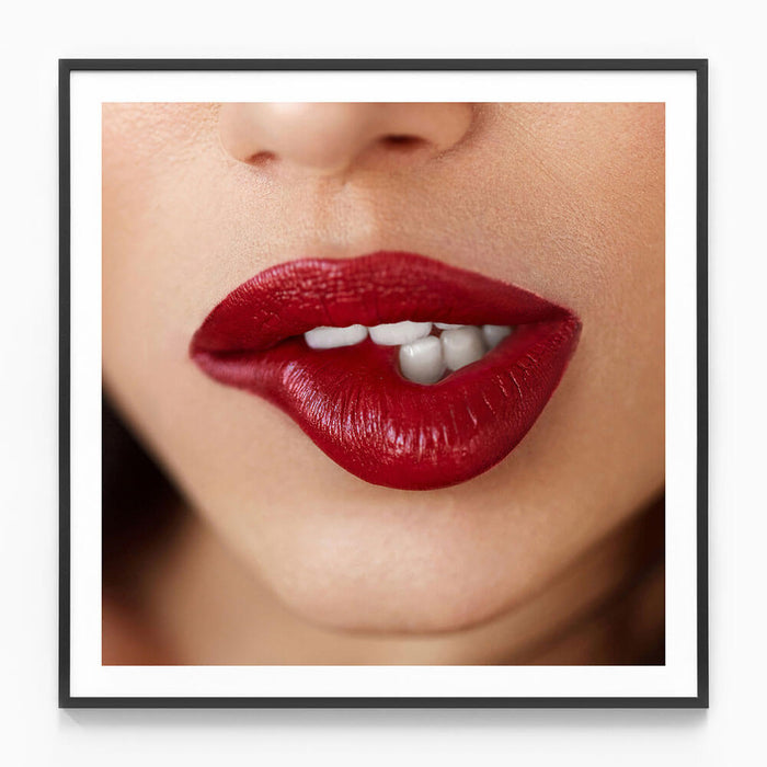 Lip Bite wall art print in black frame