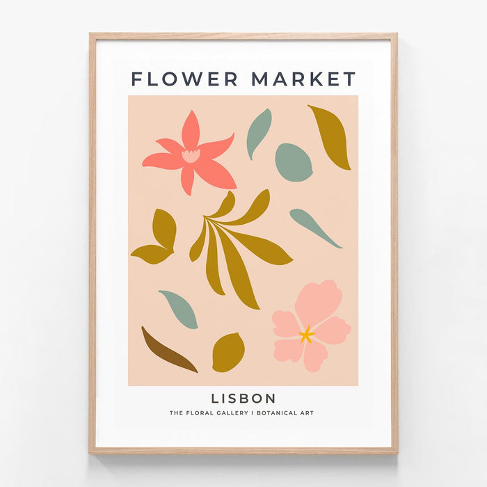 Lisbon Flower Market oak framed print