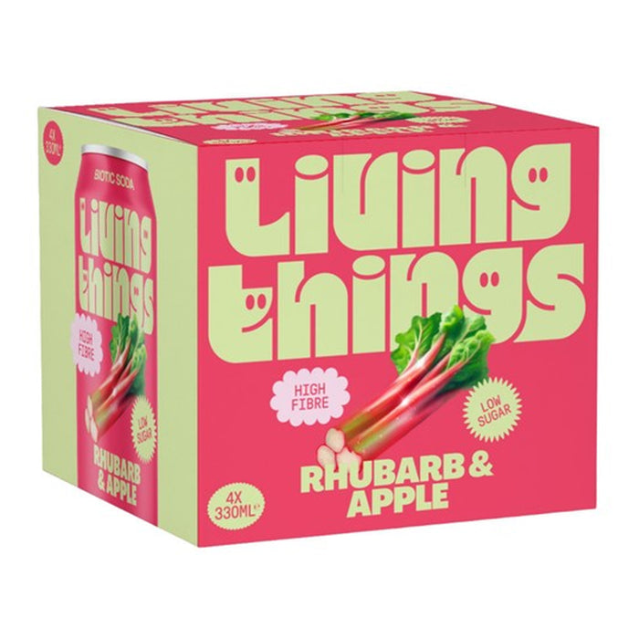 Living Things Rhubarb & Apple drink box with pink and green design