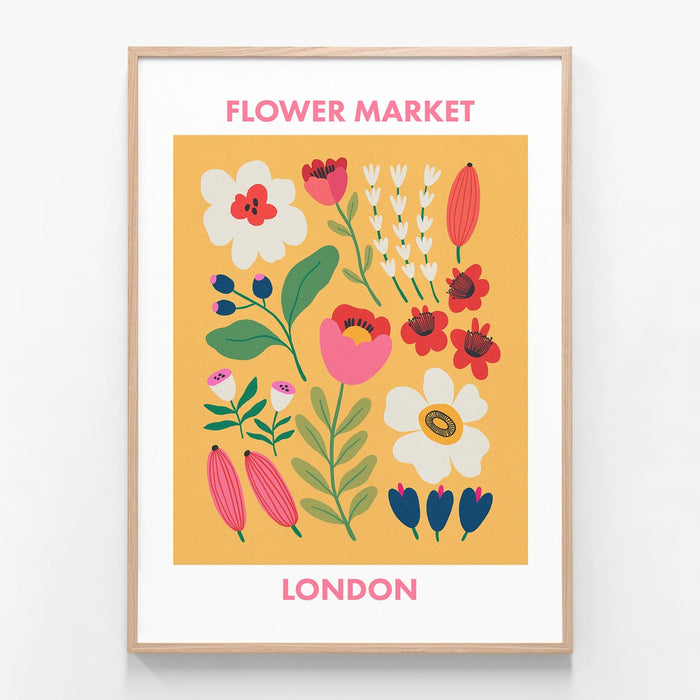 London Flower Market oak framed print