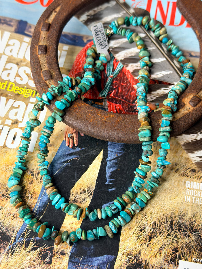 Long Navajo Handmade Turquoise Necklace by Tammy Nolecutt 33”