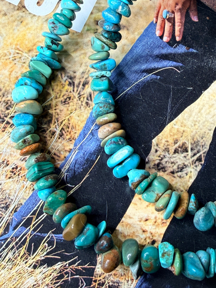 Long Navajo Handmade Turquoise Necklace by Tammy Nolecutt 33”