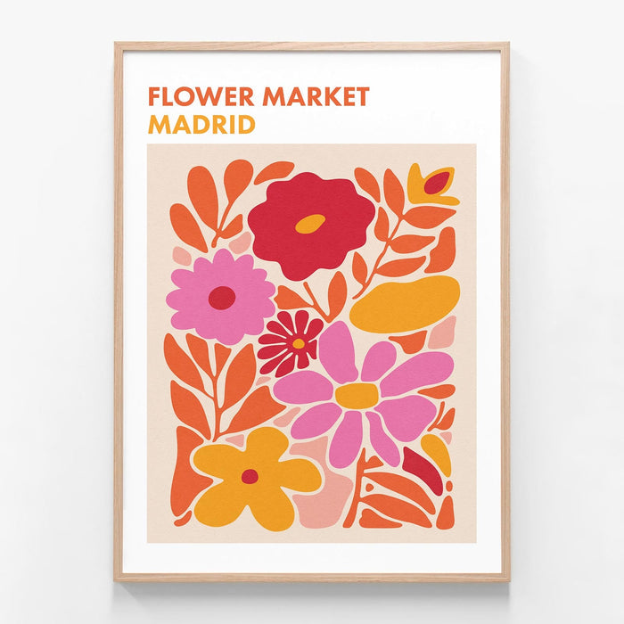 Madrid Flower Market oak framed print