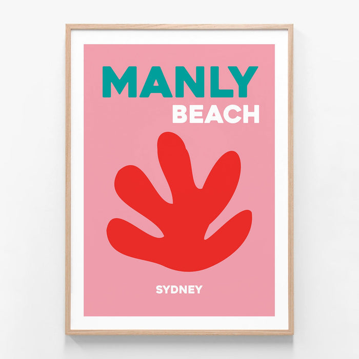 Manly Beach oak framed art print