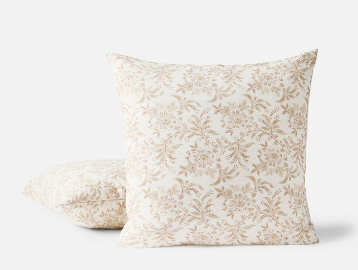 Marguerite Organic Print Decorative Pillow Cover - Coyuchi | Natural w/Praline