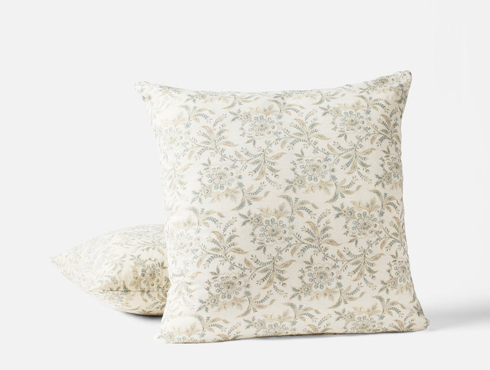 Marguerite Organic Print Decorative Pillow Cover - Coyuchi | Natural w/Gulf
