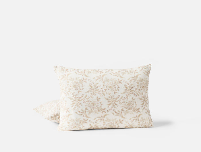 Marguerite Organic Print Decorative Pillow Cover - Coyuchi | Natural w/Praline