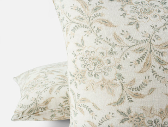 Marguerite Organic Print Decorative Pillow Cover - Coyuchi | Natural w/Juniper