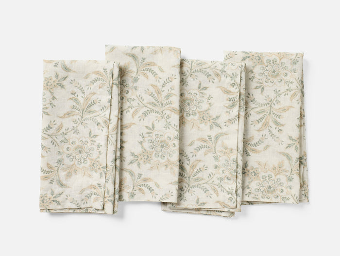 Marguerite Organic Print Napkins, Set of 4 - Coyuchi | Natural w/Juniper