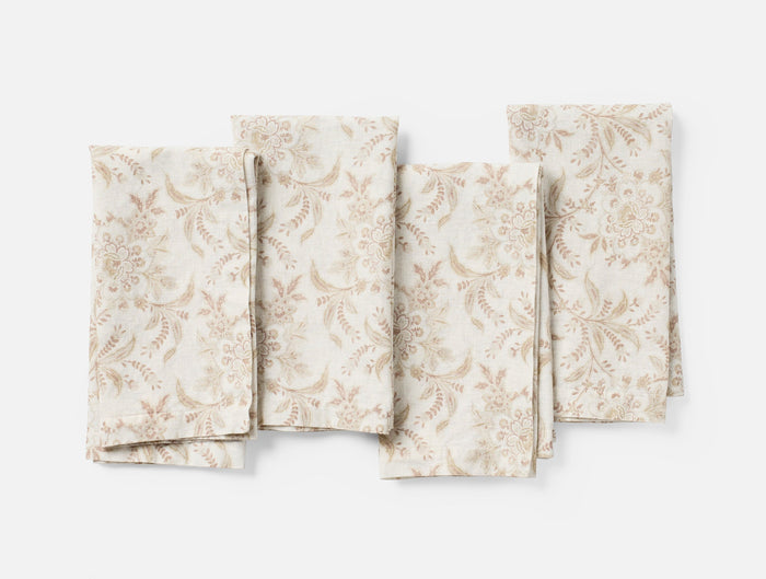 Marguerite Organic Print Napkins, Set of 4 - Coyuchi | Natural w/Praline