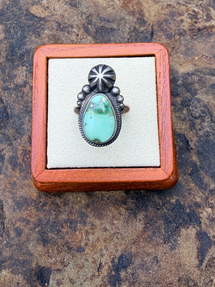Marie Tsosie Sonoran Gold Turquoise &
Sterling Silver Ring Size 5.5