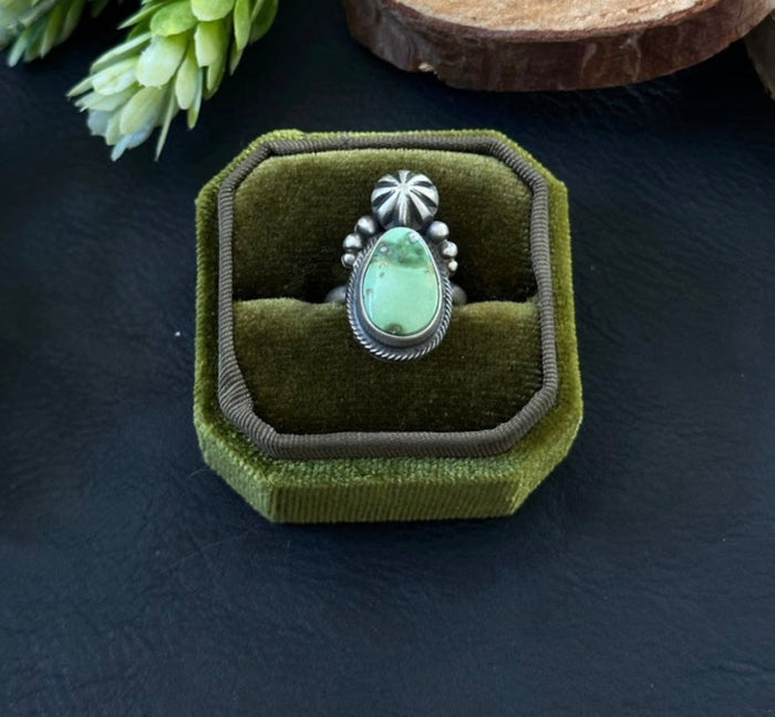 Marie Tsosie Sonoran Gold Turquoise &
Sterling Silver Ring Size 5.5