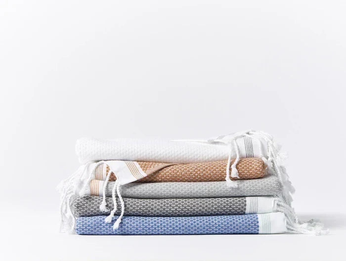 Mediterranean Organic Towels - Coyuchi | Alpine White w/ Slate Stripe