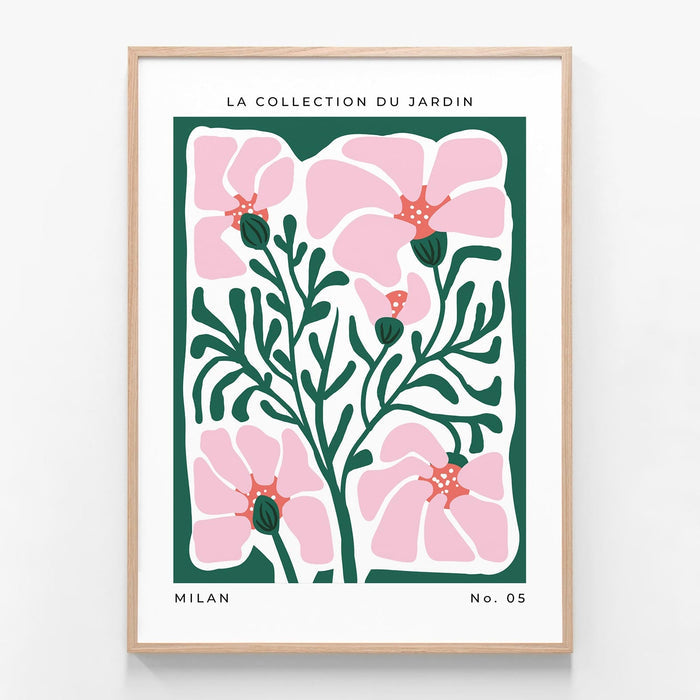 Milan Flower Market oak framed print