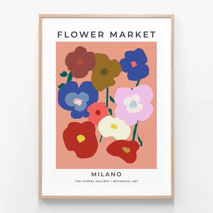 Milano Flower Market oak framed print