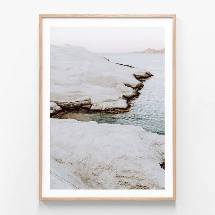 Milos Evening wall art print in oak frame