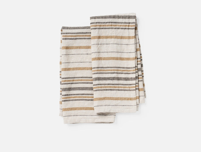 Mojave Organic Kitchen Towels, Set of 2 - Coyuchi | Khaki/Espresso Stripe