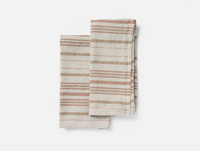 Mojave Organic Kitchen Towels, Set of 2 - Coyuchi | Khaki/Praline Stripe