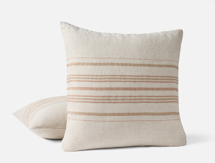 Mojave Organic Linen Decorative Pillow Cover - Coyuchi | Khaki/Praline Stripe