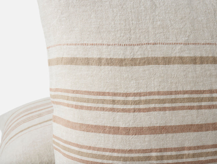 Mojave Organic Linen Decorative Pillow Cover - Coyuchi | Khaki/Praline Stripe