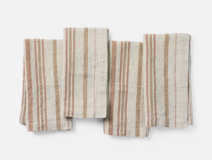 Mojave Organic Linen Napkins, Set of 4 - Coyuchi | Khaki/Praline Stripe