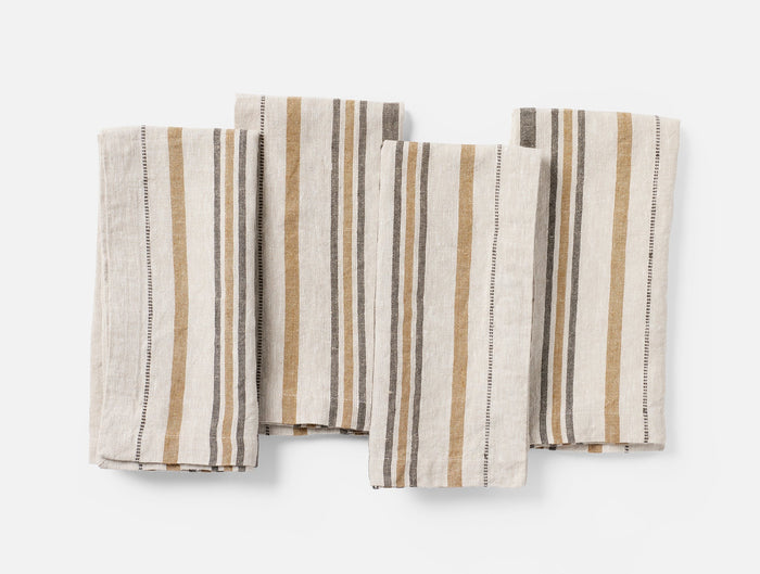 Mojave Organic Linen Napkins, Set of 4 - Coyuchi | Khaki/Espresso Stripe