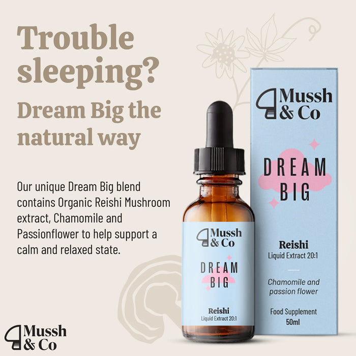 Mussh & Co Dream Big supplement bottle and packaging on a light background