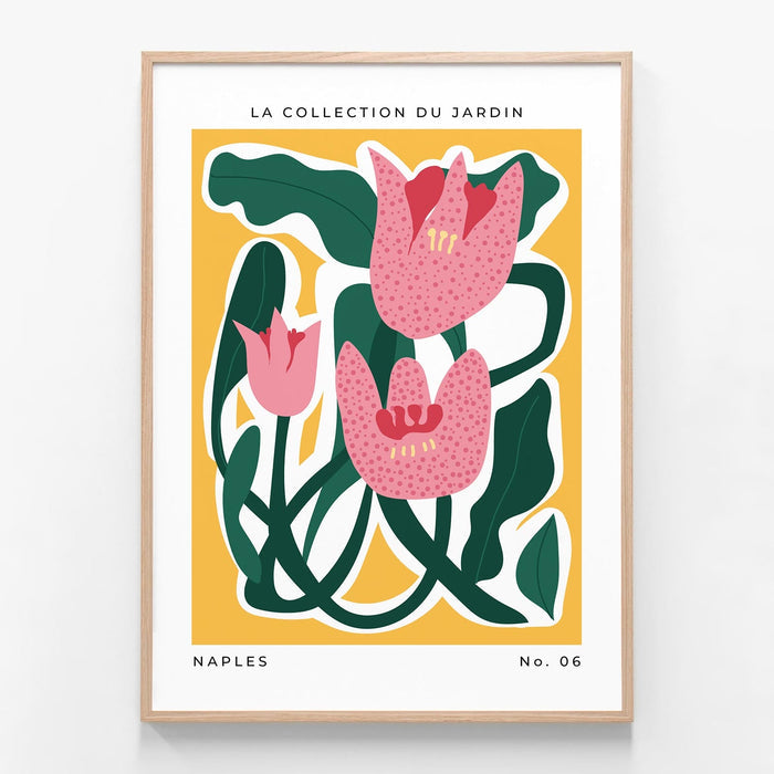 Naples Flower Market oak framed print